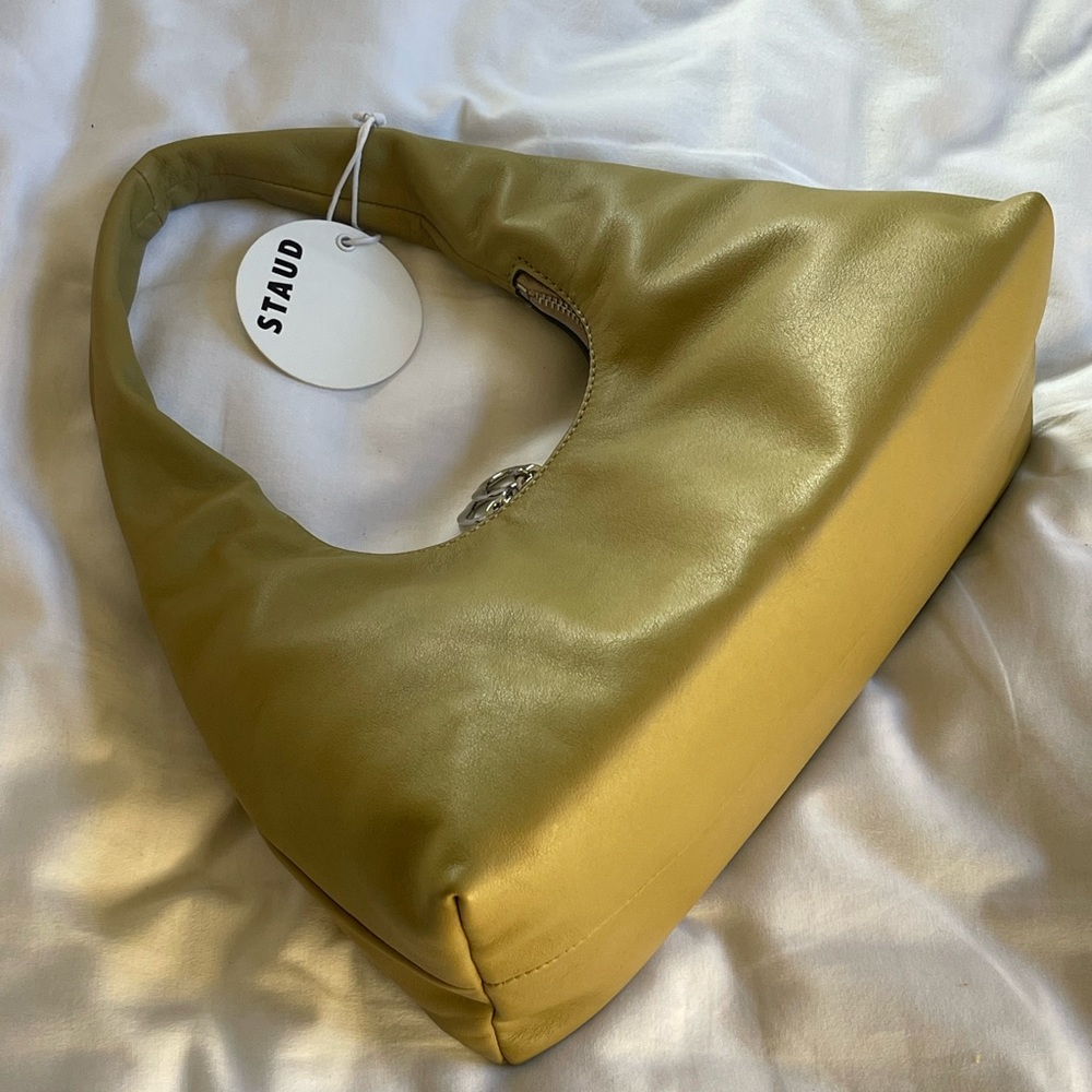 STAUD Mini Enzo leather shoulder-bag, khaki, new with tags
